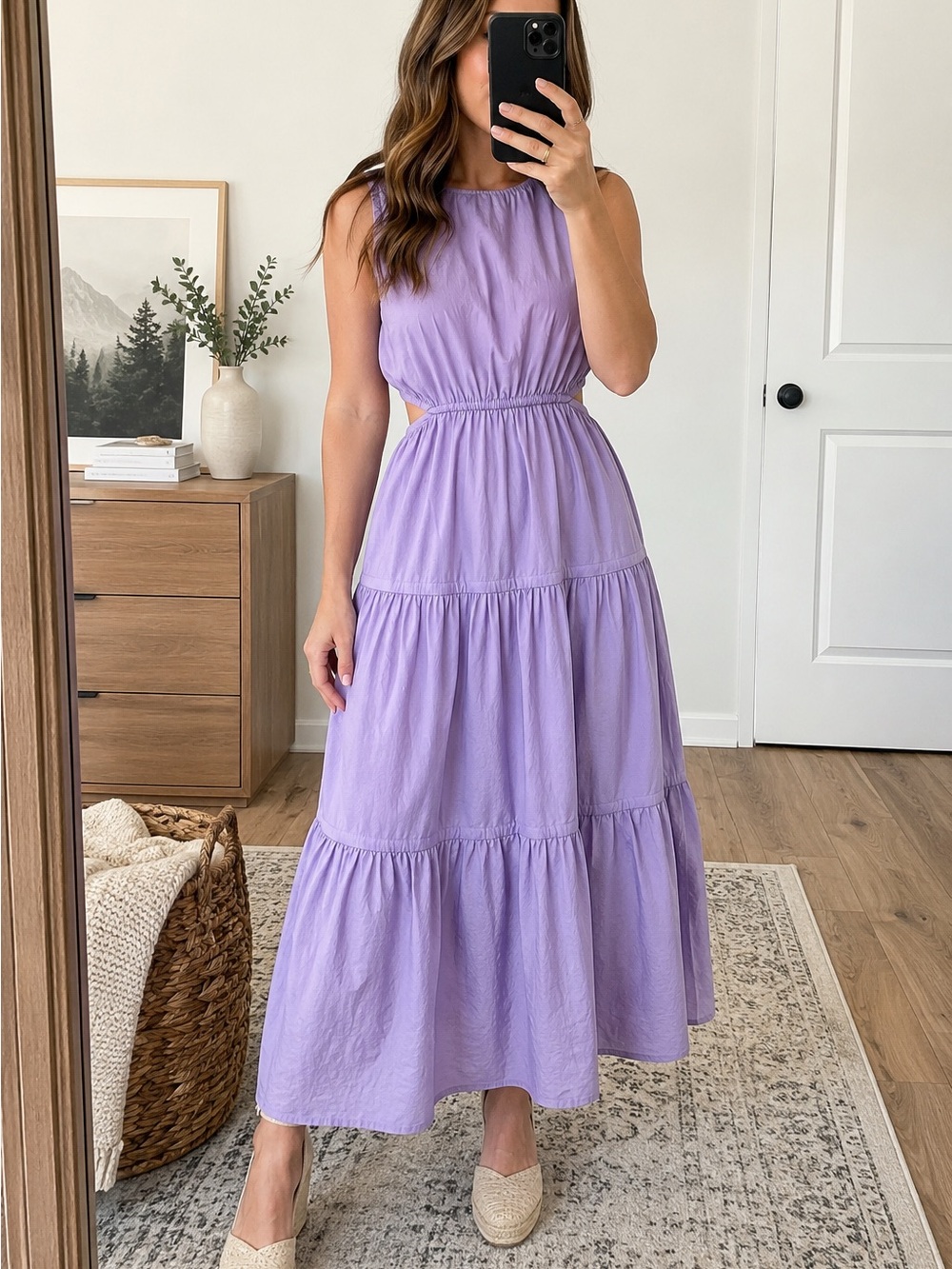 Heart & Moon Lavender Tiered Midi Dress Cotton Size M